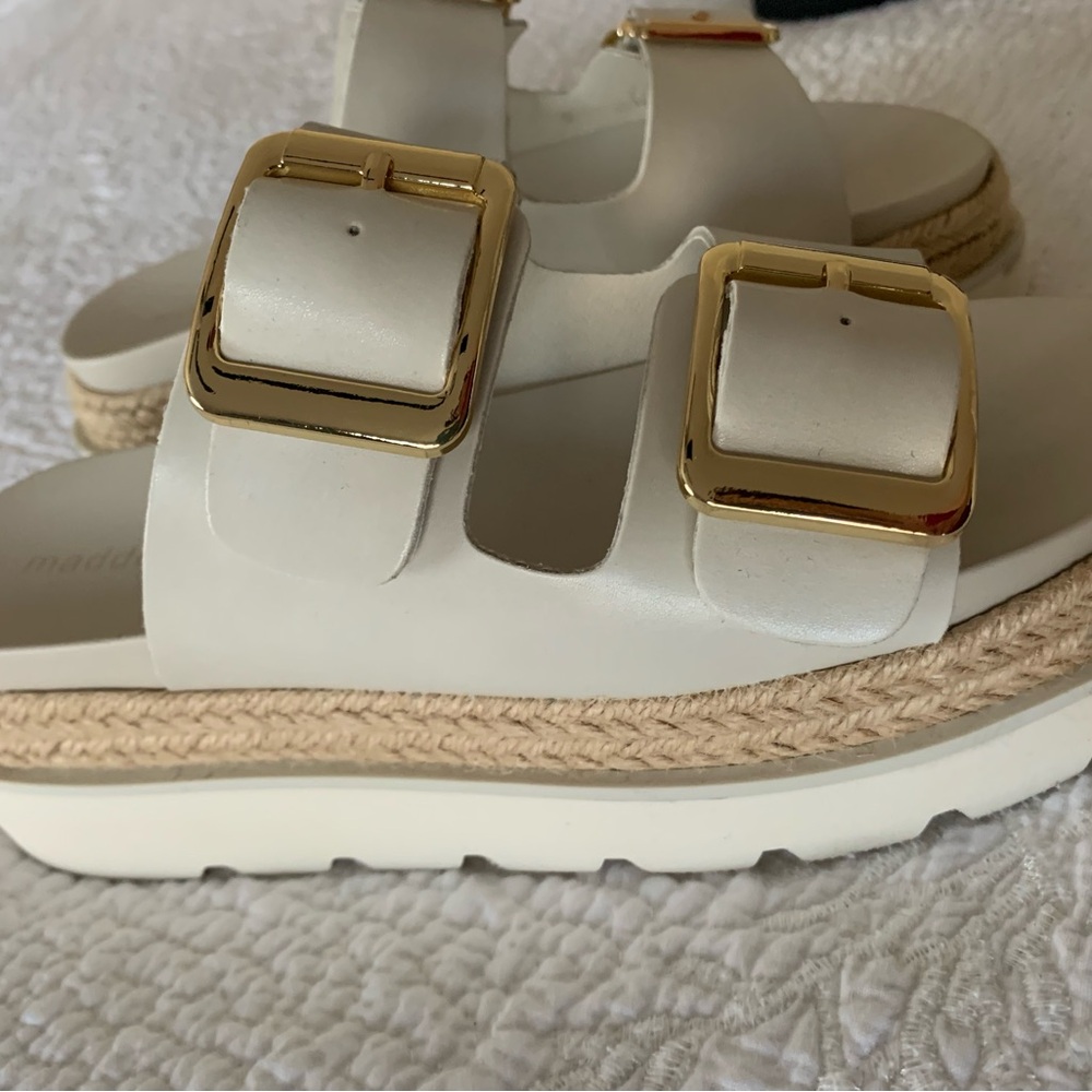 Steve Madden White Sandal with Gold Buckles - never worn!!